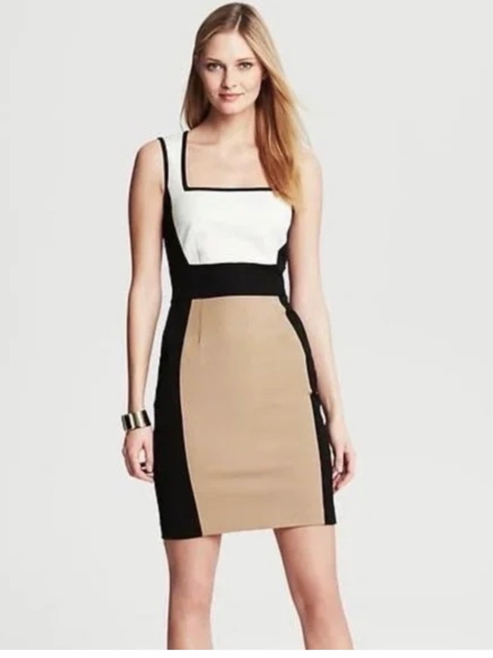 Banana Republic Black and Tan Colorblock Sheath Dress
